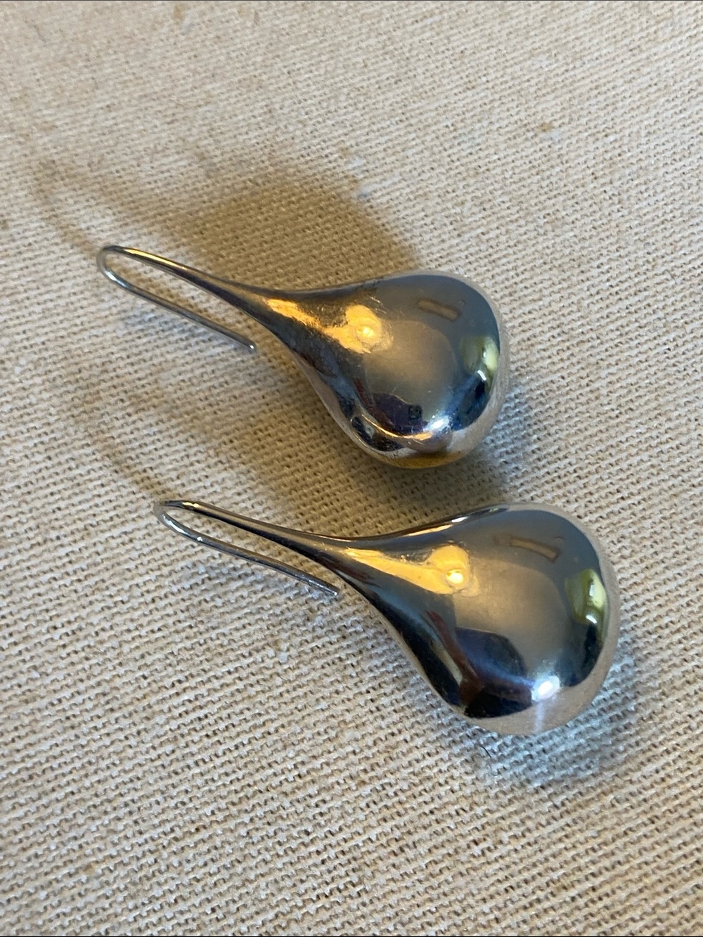 Vintage Sterling Silver Large Teardrop Earrings Sculptural Modernist 6.1g